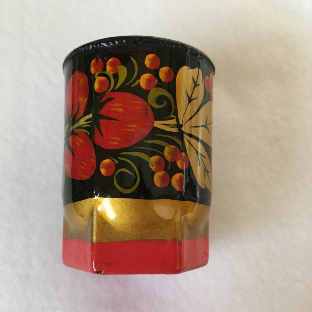 Vintage Russian Shot Glass Hand Painted with Traditional Khokhloma Motif Classic